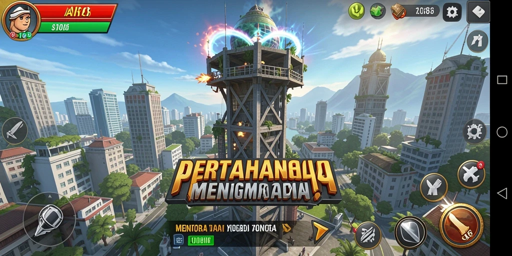 Tangkapan layar gameplay AIR168 menunjukkan strategi menara bertahan yang intens.