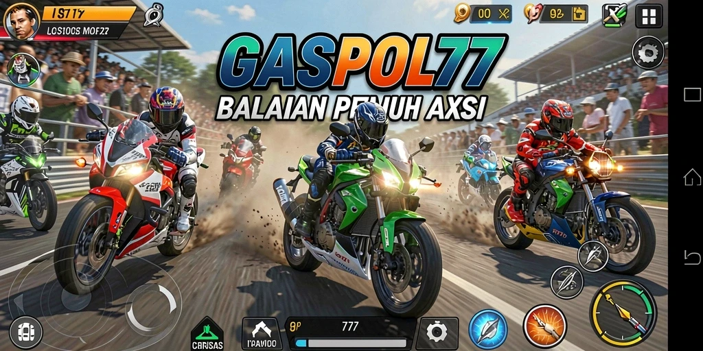Screenshot gameplay GASPOL77 menampilkan aksi balapan motor yang mendebarkan.