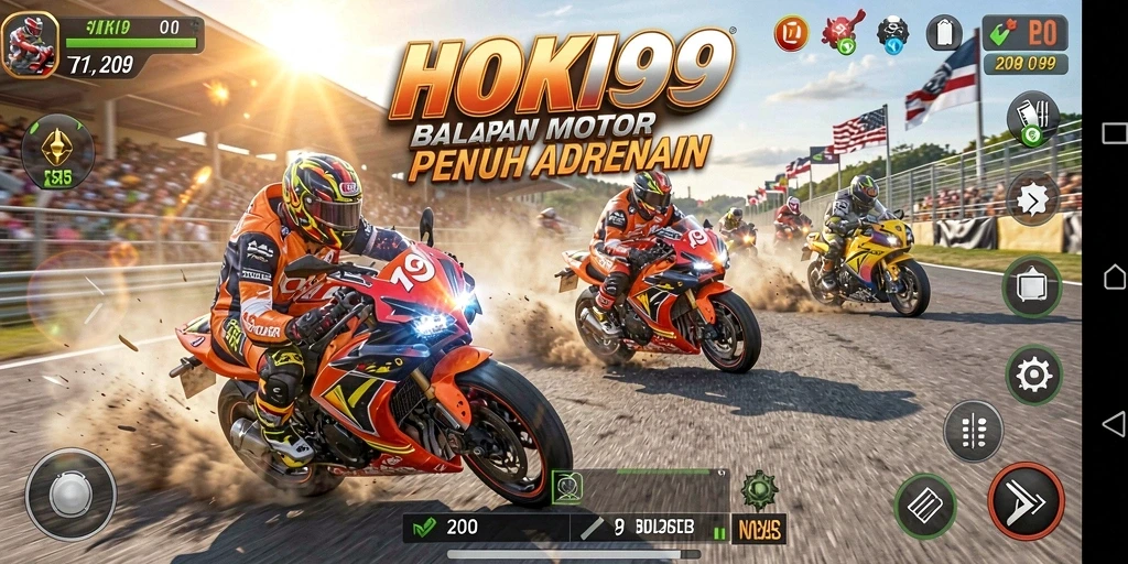 Screenshot HOKI99 menampilkan aksi balapan motor yang mendebarkan.