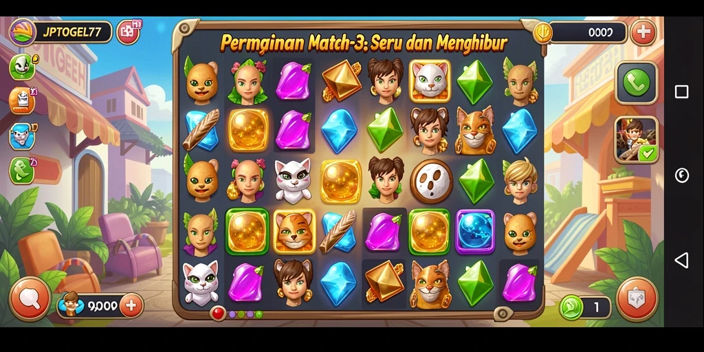 Screenshot gameplay JPTOGEL77 yang menunjukkan kombinasi Match-3 yang seru.
