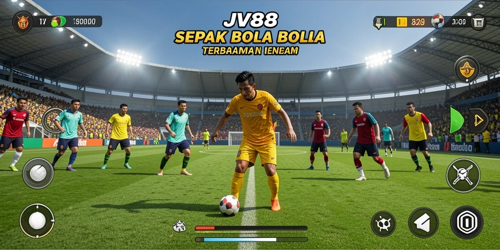 Gameplay JV88 menampilkan aksi sepak bola yang mendebarkan.