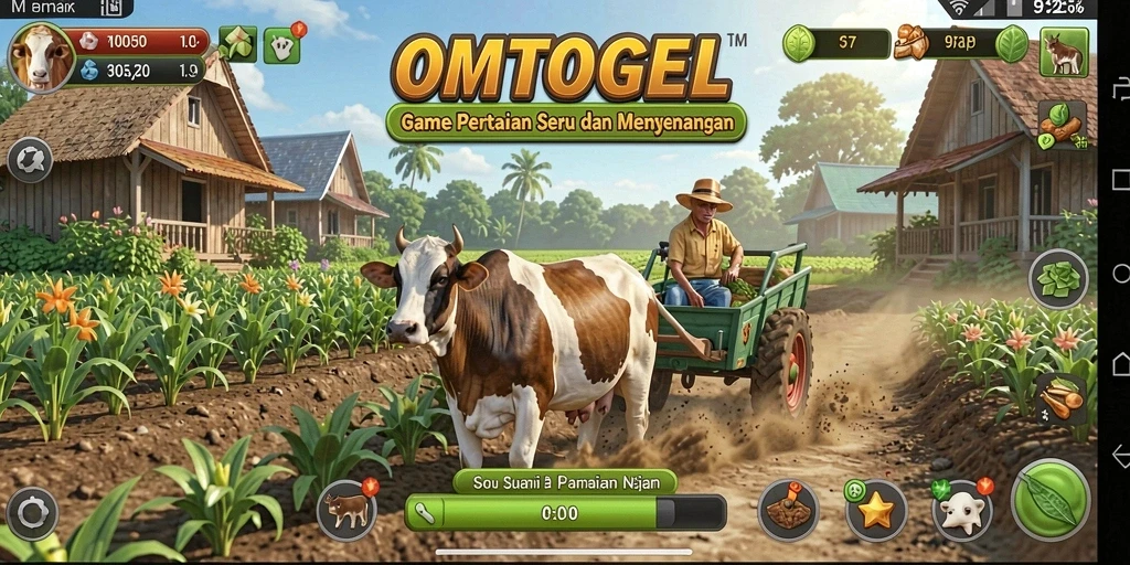 Screenshot gameplay <strong>OMTOGEL</strong> menampilkan kebun yang indah dengan berbagai tanaman.